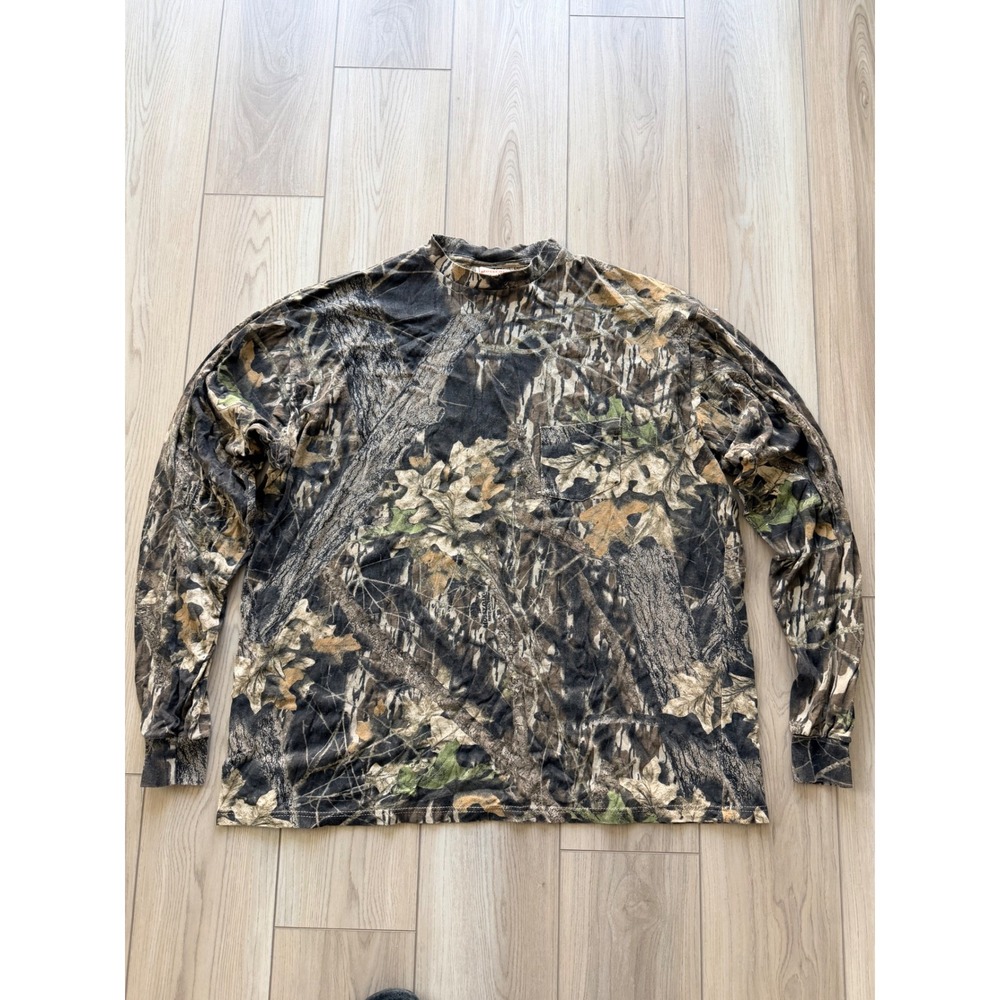 Vintage Mossy Oak T Shirt Mens XXXL Camo Long Sleeve Pocket Tee Made in USA